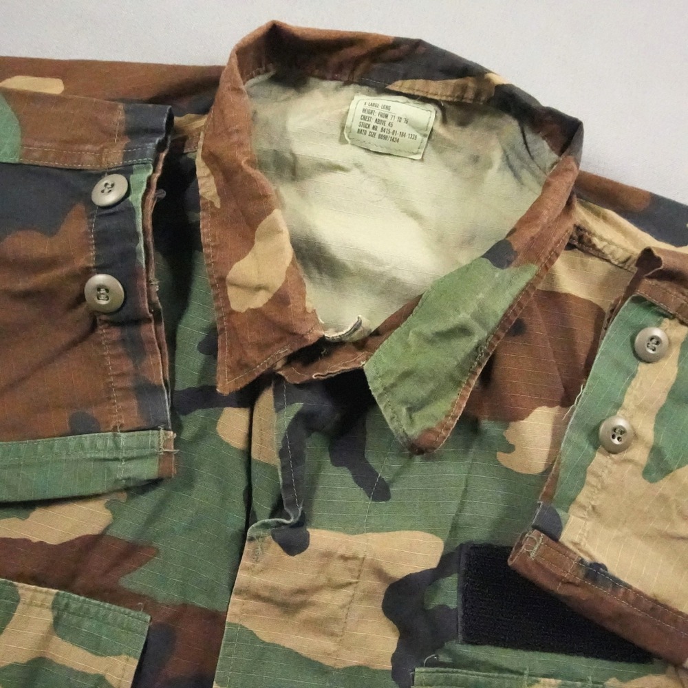 Military Woodland Camo Ripstop Men Field Shirt XL Long Y2K Army Tactical Utility